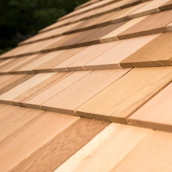 Close-up of a cedar shingle roof