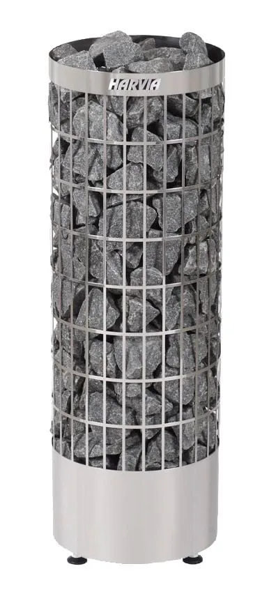 Harvia Cilindro E pillar heater in stainless steel, product photo on white background