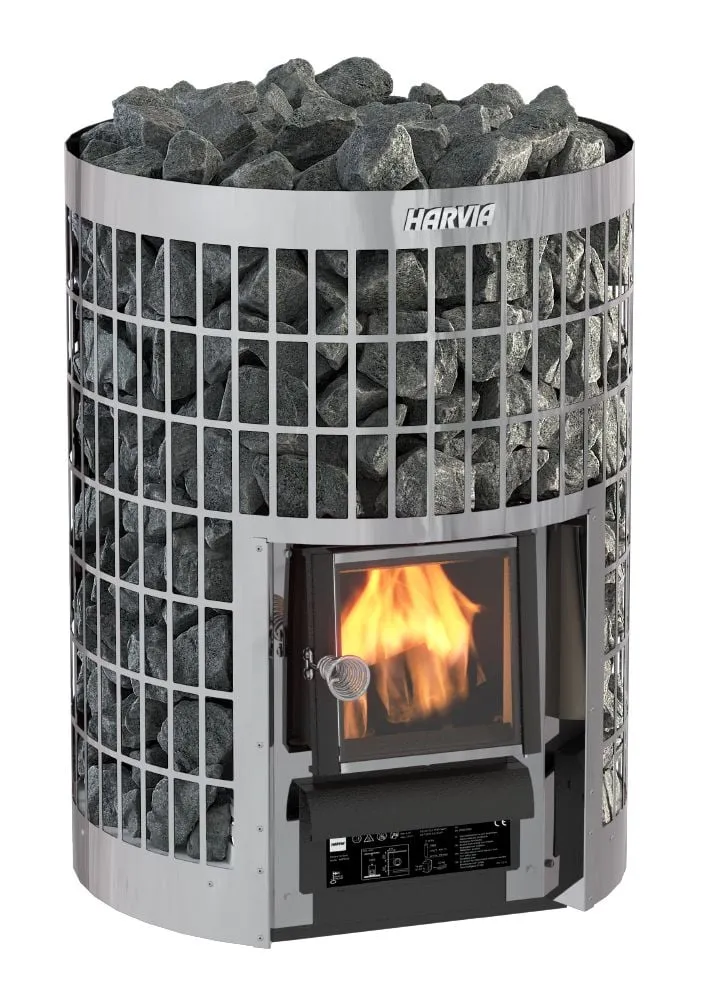 Harvia Cilindro 16 wood-burning pillar heater in stainless steel, product photo