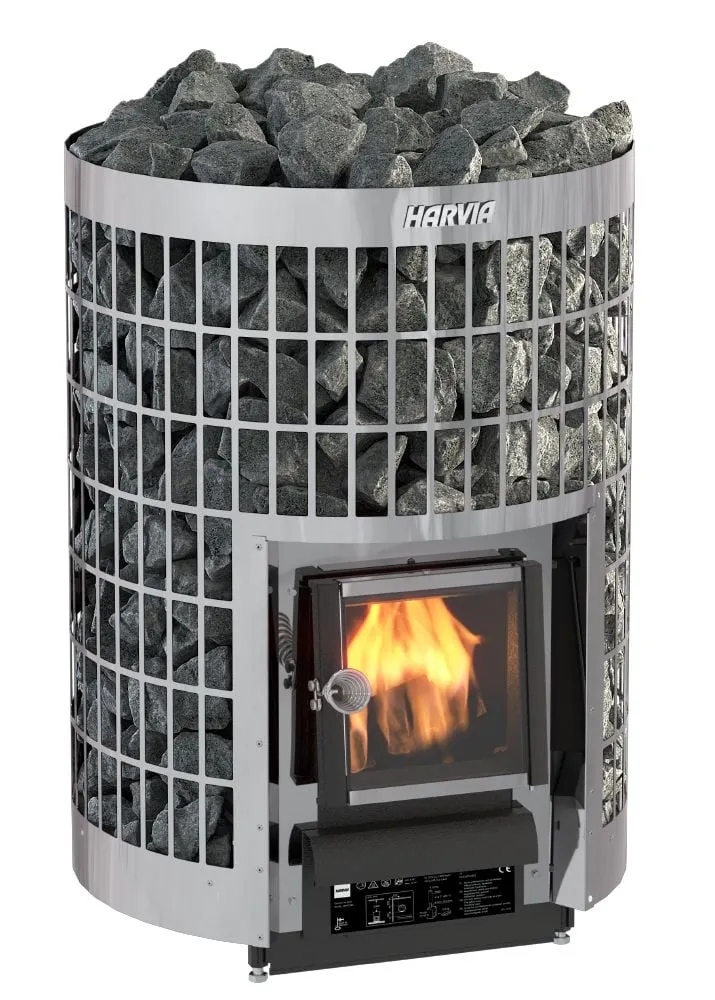 Harvia Cilindro 20 wood-burning pillar heater in stainless steel, product photo