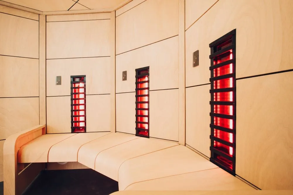 Harvia infrared cabin interior with radiators