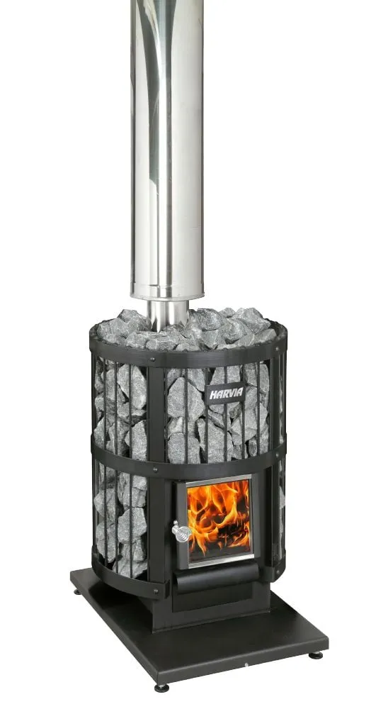 Harvia Legend wood-burning heater on its protective bedding