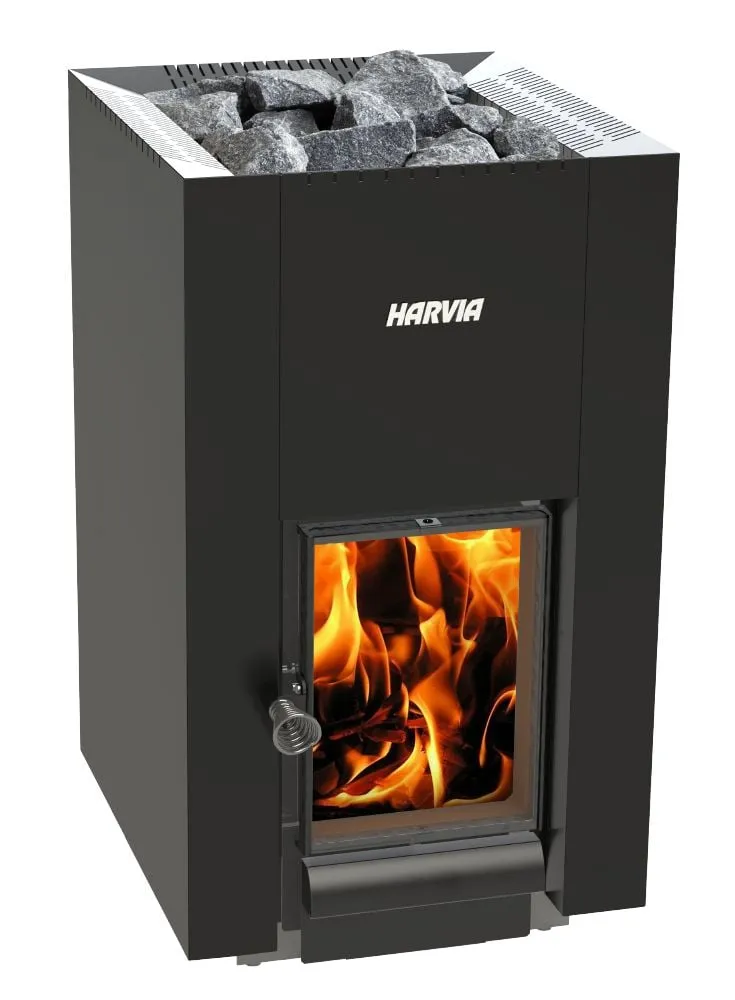 Harvia Linear 22 Vision wood-burning heater in black, product photo