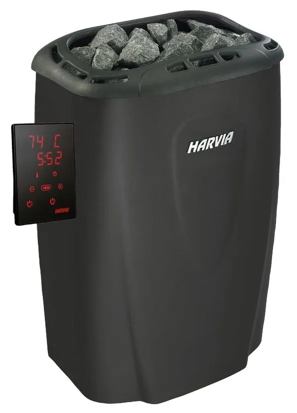 Harvia Moderna V45XE/V60XE/V80XE heater in black, product photo