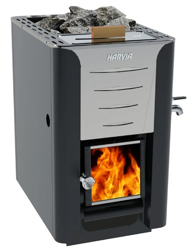 Harvia Pro 20 ES wood-burning heater with front water tank, product photo