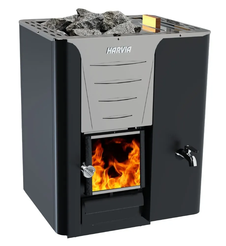 Harvia Pro 20 RS wood-burning heater with side water tank, product photo