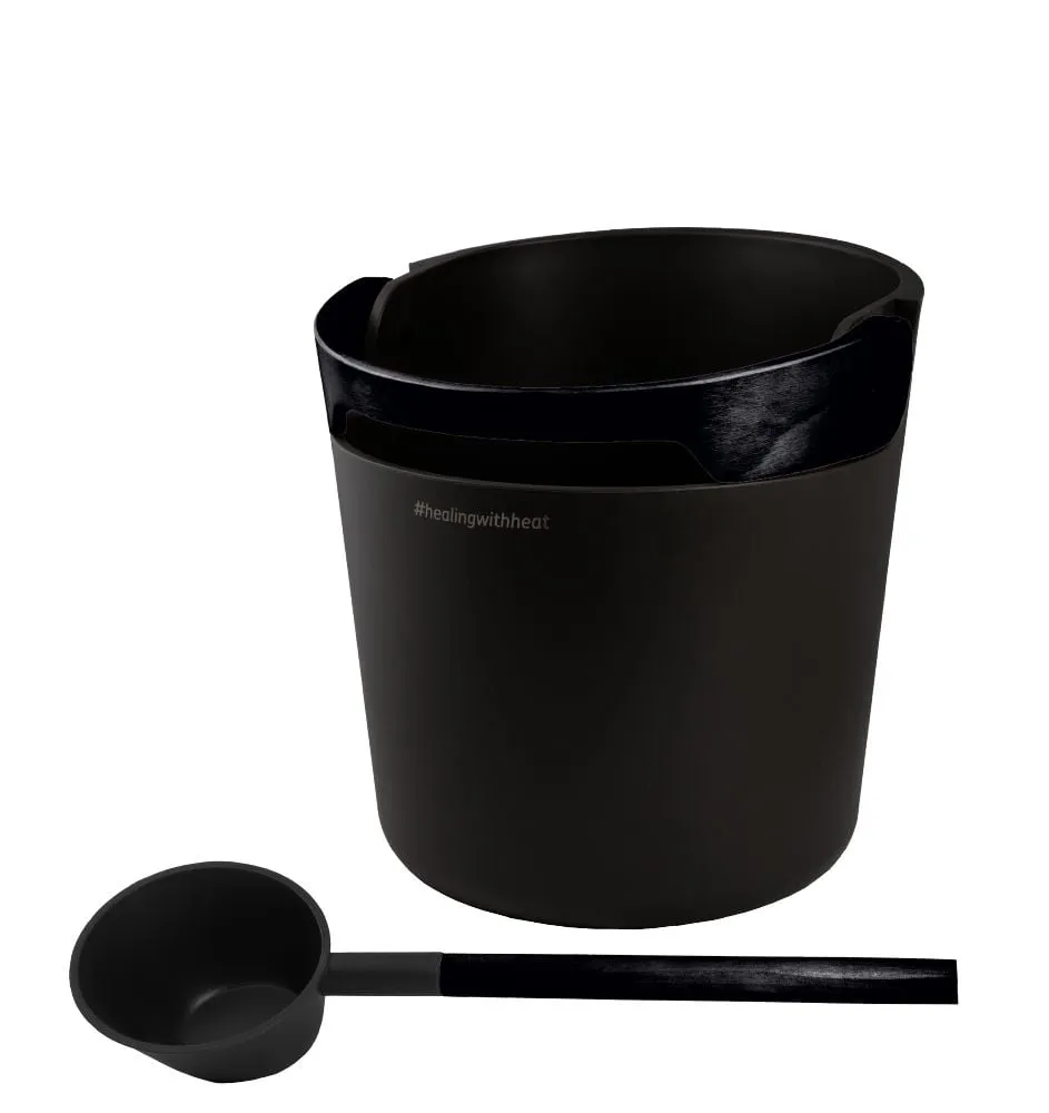 Harvia Helmi bucket and ladle in black, product photo