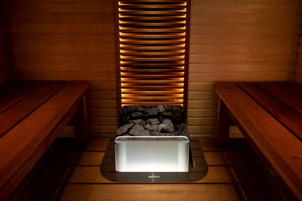 Harvia The Wall heater installed in a sauna