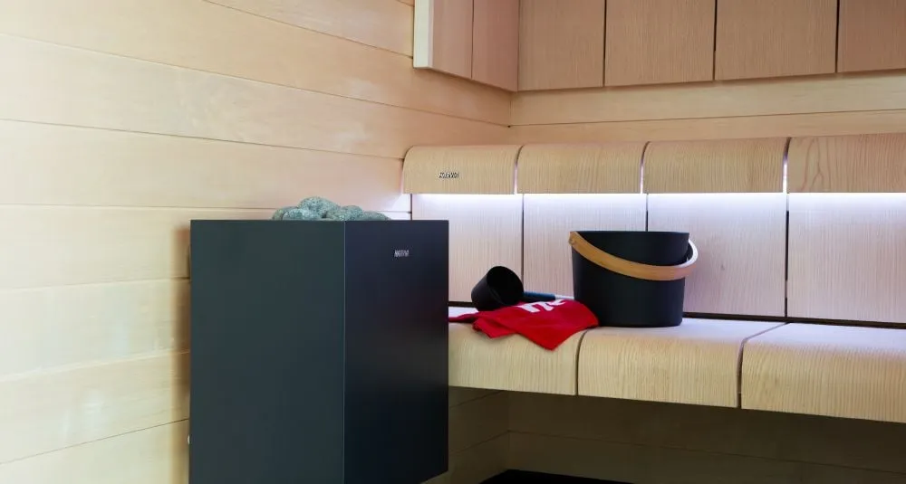 Harvia Virta Wall heater in a sauna interior