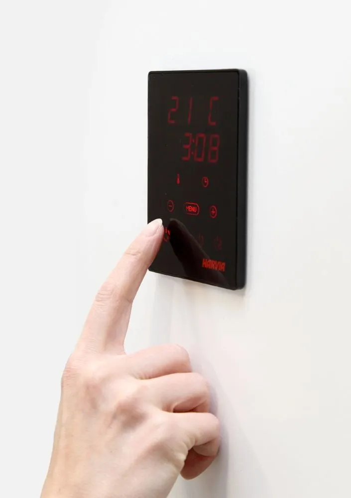 Harvia Xenio control panel mounted on a wall